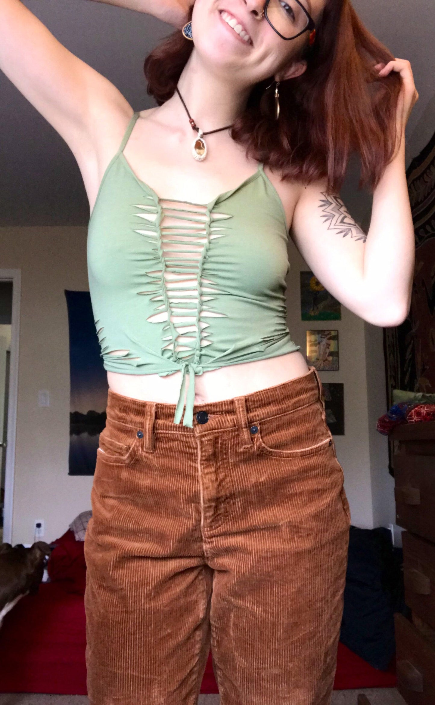 XS/S/M Green Slit Weave Camisole