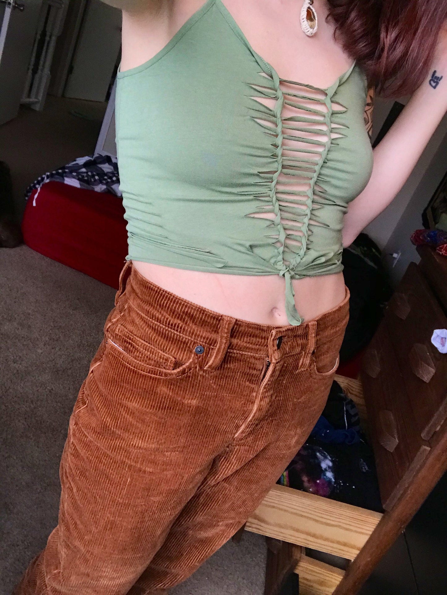 XS/S/M Green Slit Weave Camisole