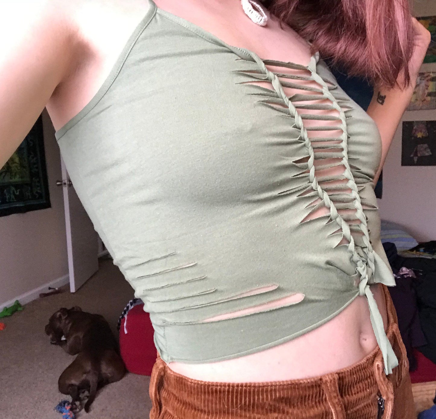 XS/S/M Green Slit Weave Camisole