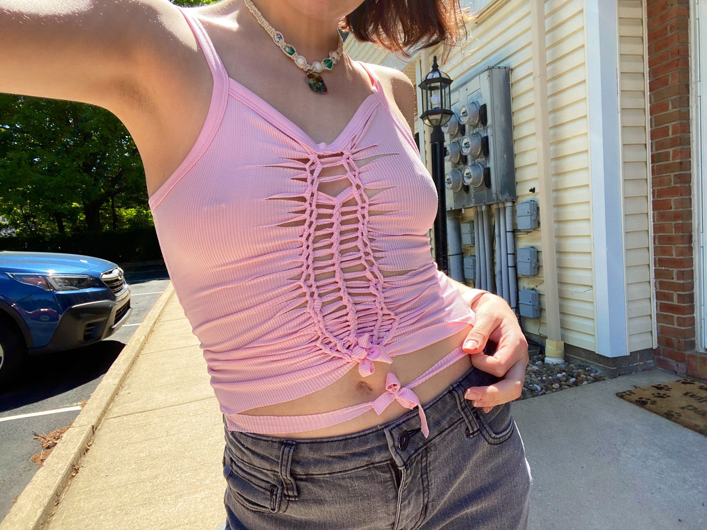 XS/S/M Fairy Fae Pink Slit Weave Cami