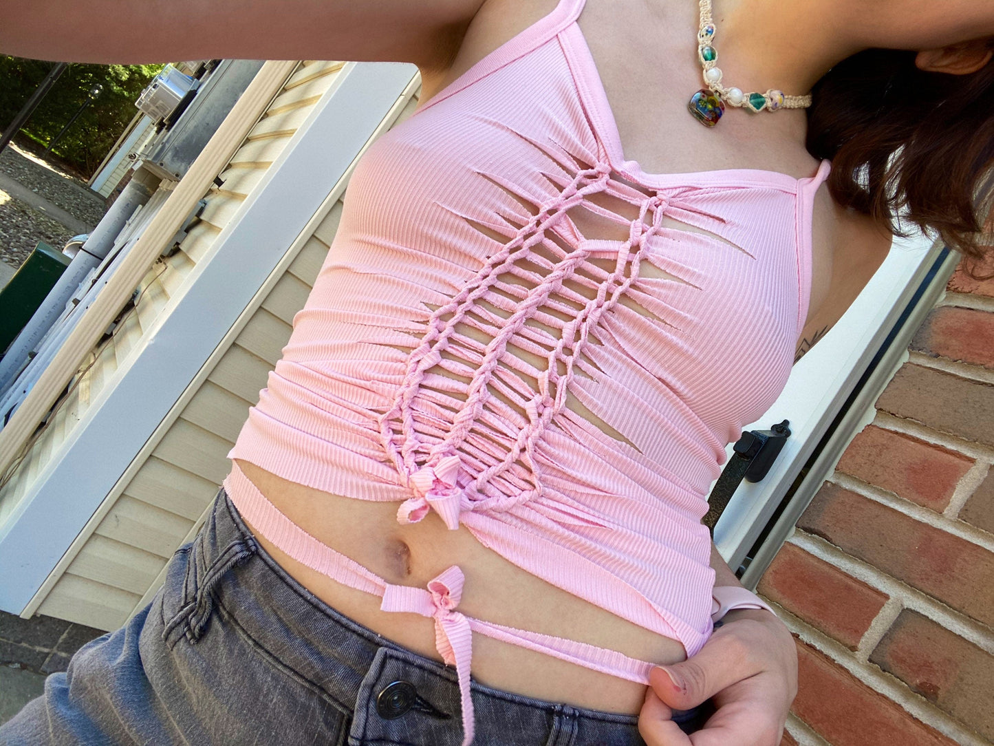 XS/S/M Fairy Fae Pink Slit Weave Cami