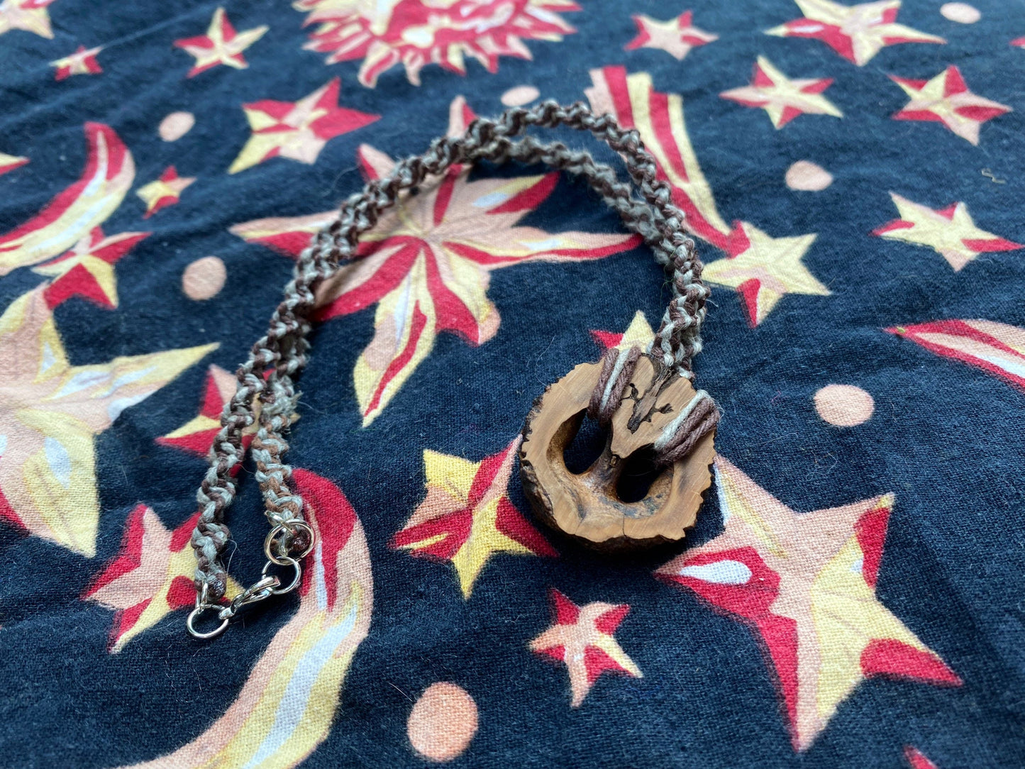 Long Spiral Hemp Necklace with Real Walnut Pendie