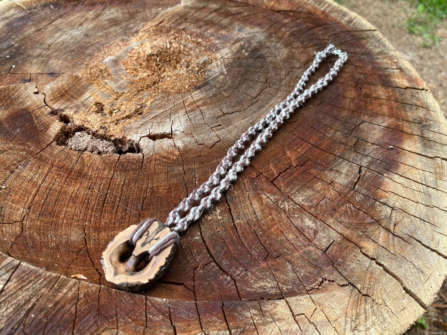 Long Spiral Hemp Necklace with Real Walnut Pendie