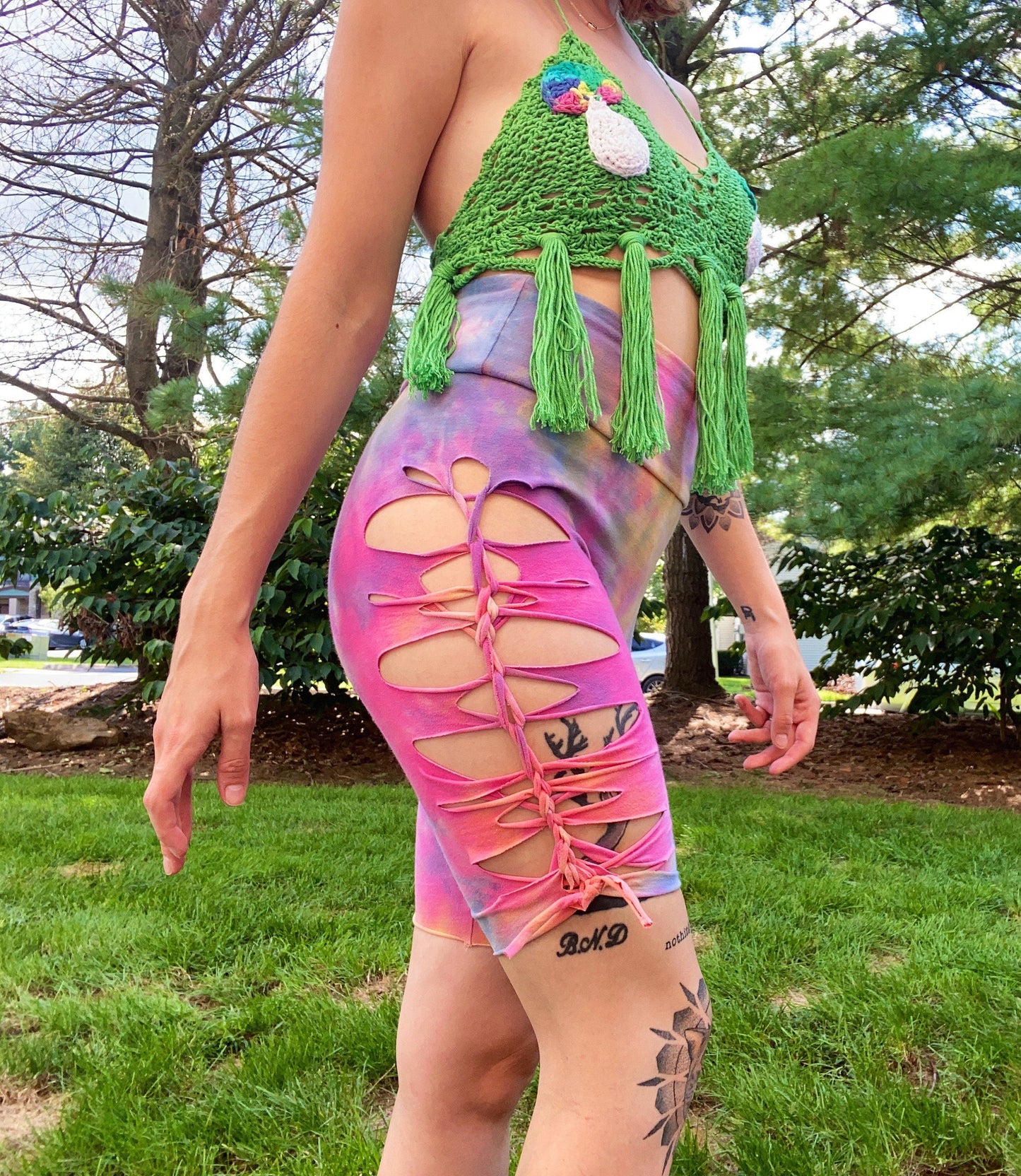 S/M Slit Weave Tie Dye Biker Shorts