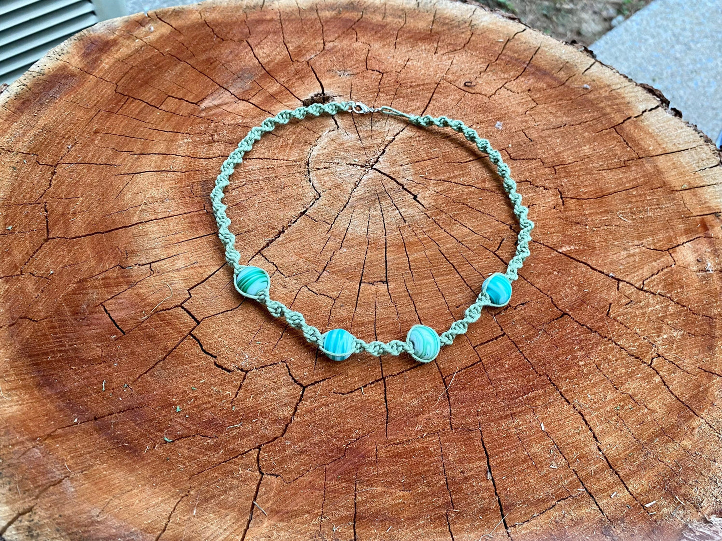 Mint Green and Sea Glass Beaded Hemp Choker