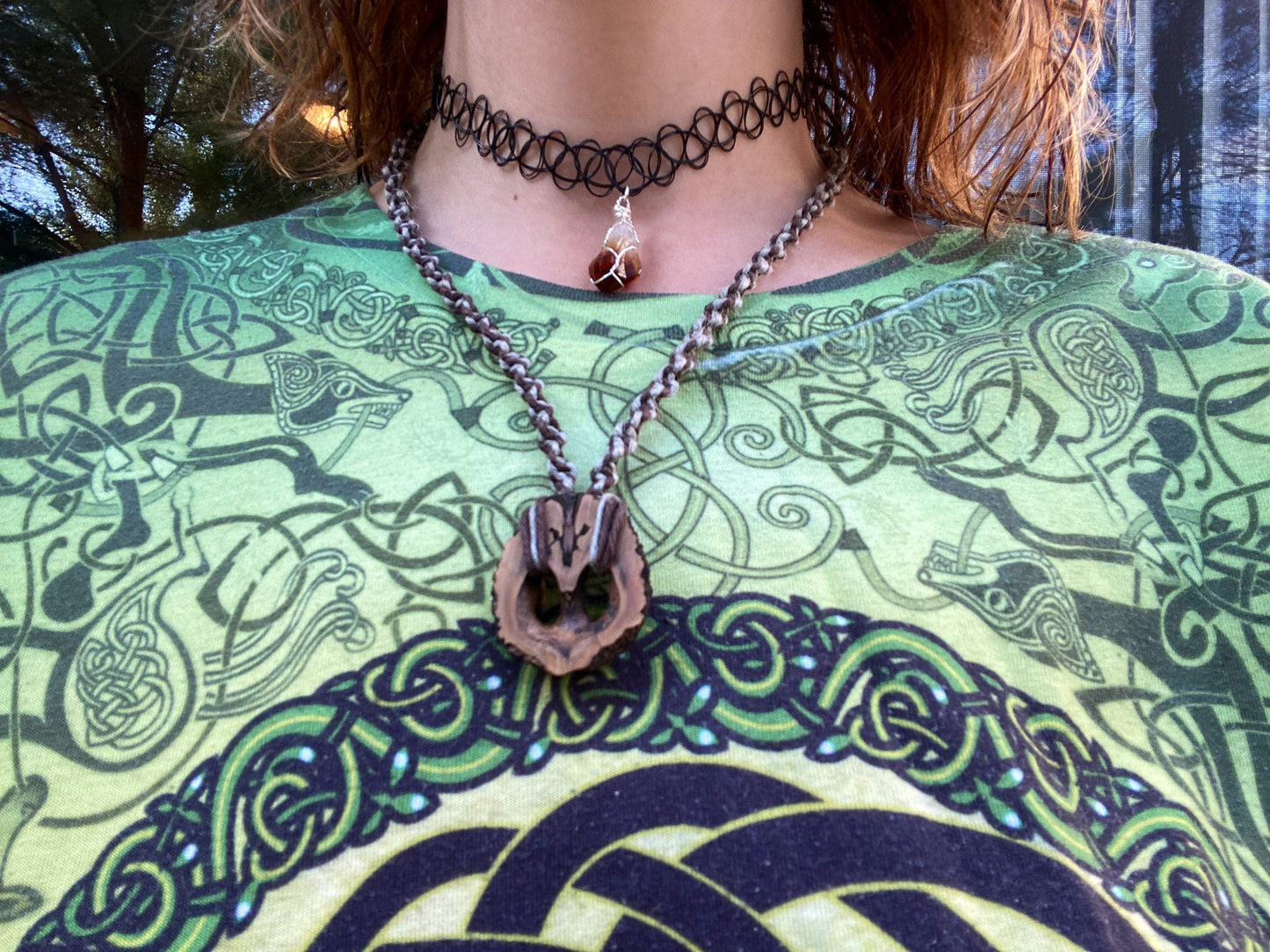 Long Spiral Hemp Necklace with Real Walnut Pendie