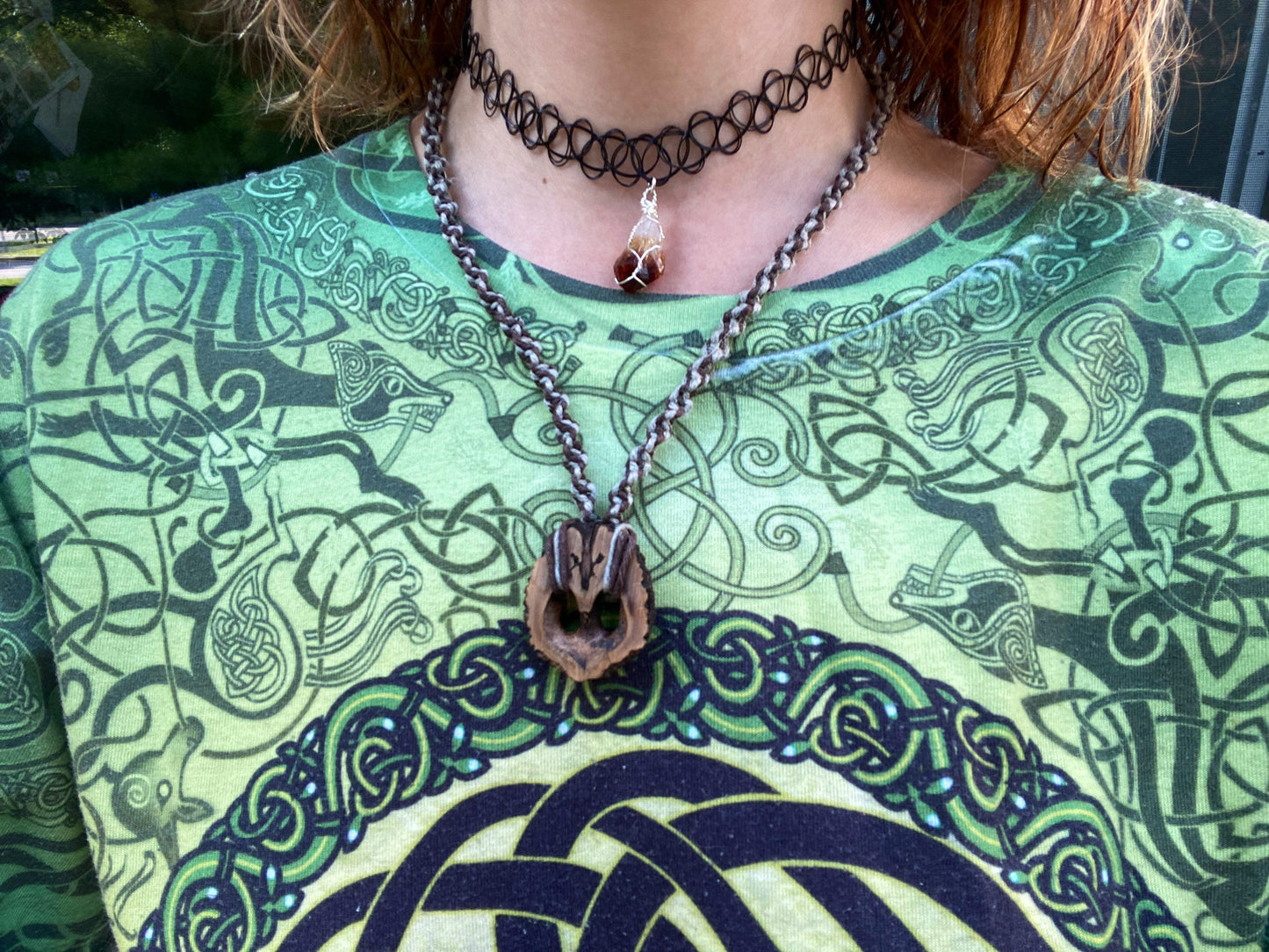 Long Spiral Hemp Necklace with Real Walnut Pendie