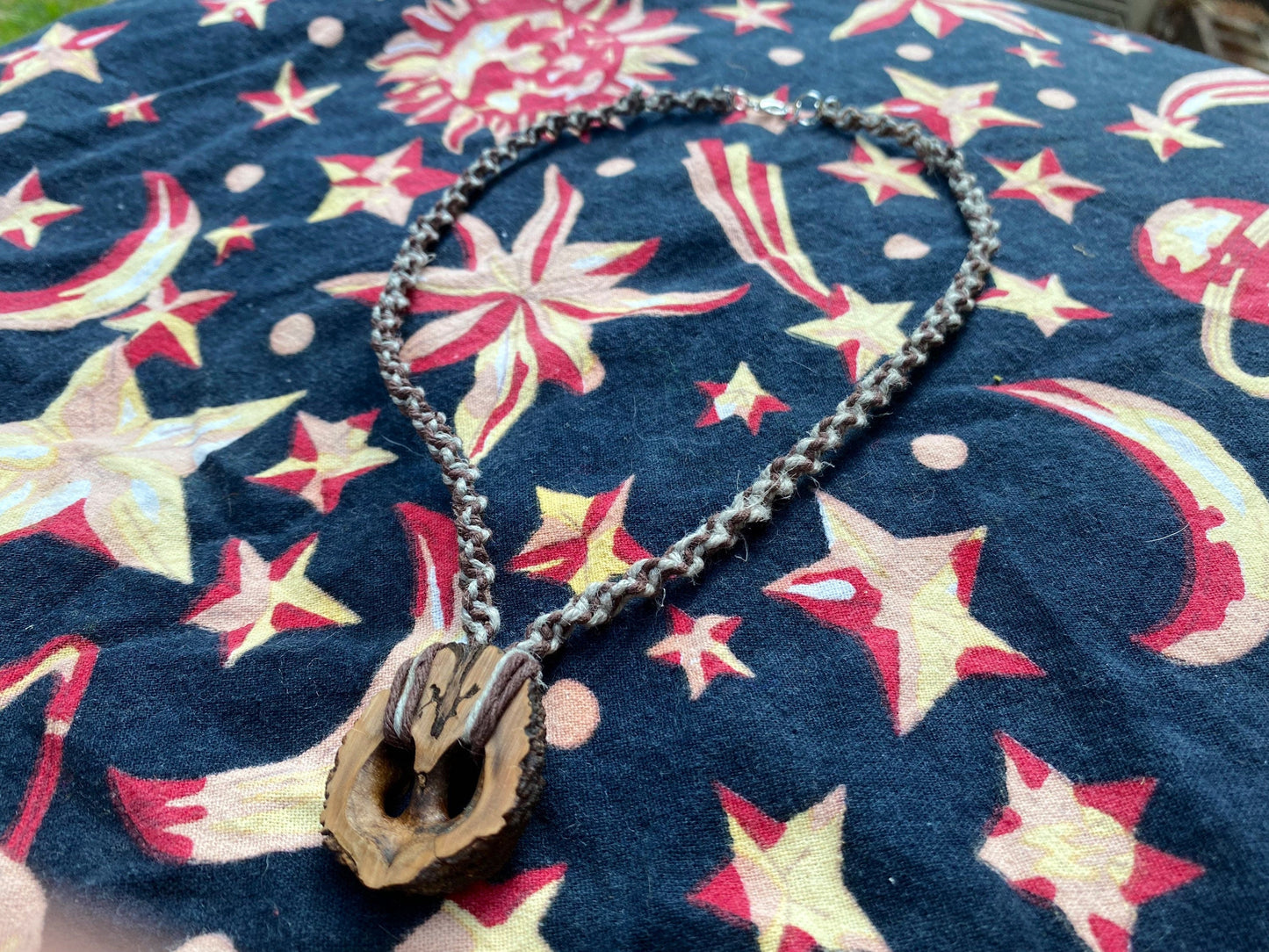 Long Spiral Hemp Necklace with Real Walnut Pendie