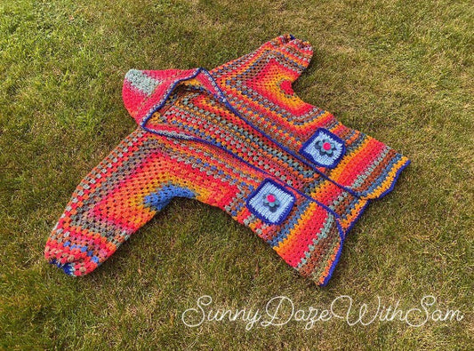 Customizable Rainbow Flower Pocket Crochet Cardigan
