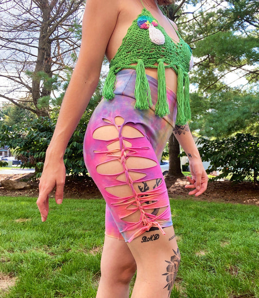 S/M Slit Weave Tie Dye Biker Shorts
