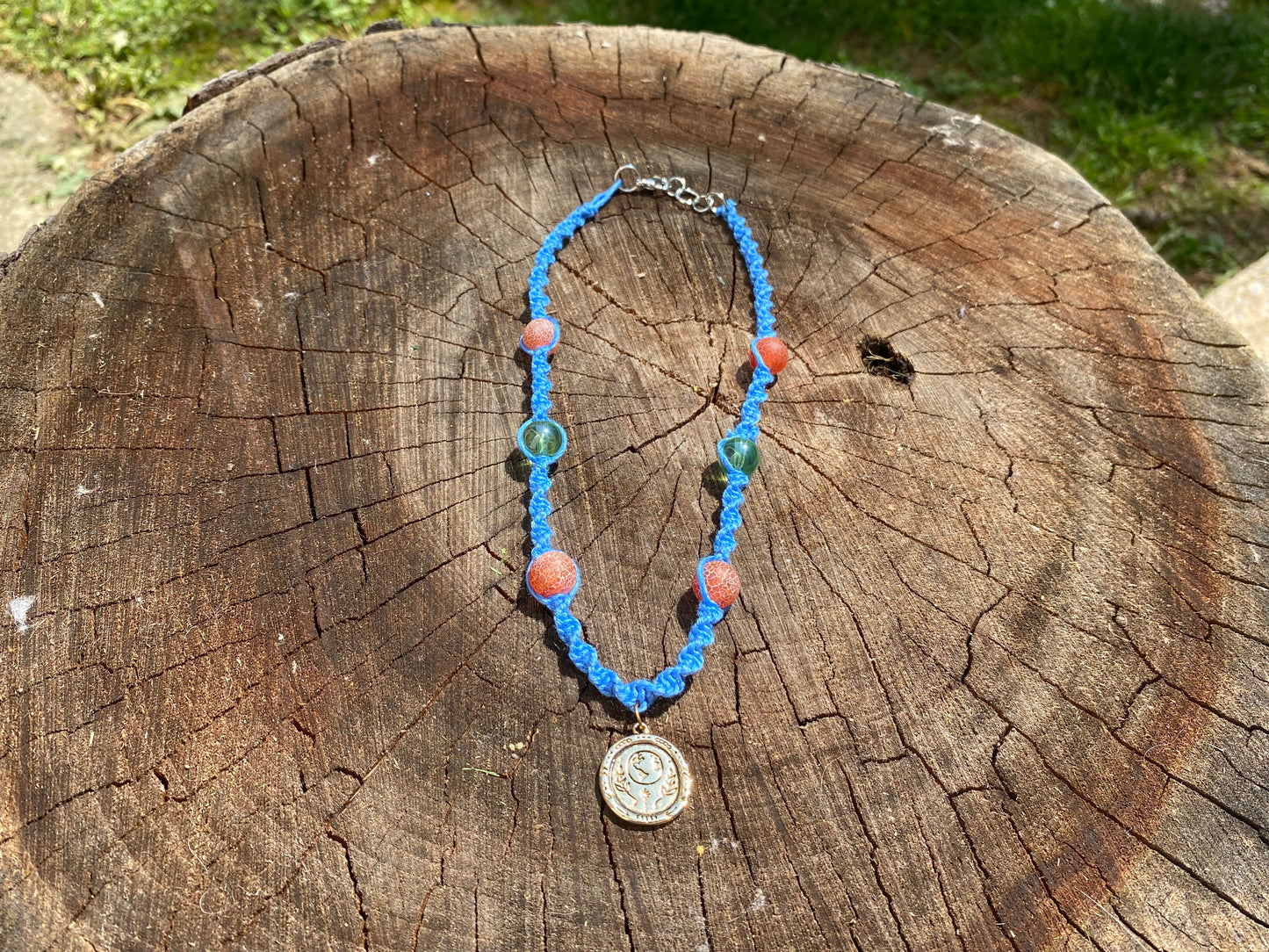 Blue Hemp Necklace with Earth Lovers Pendant
