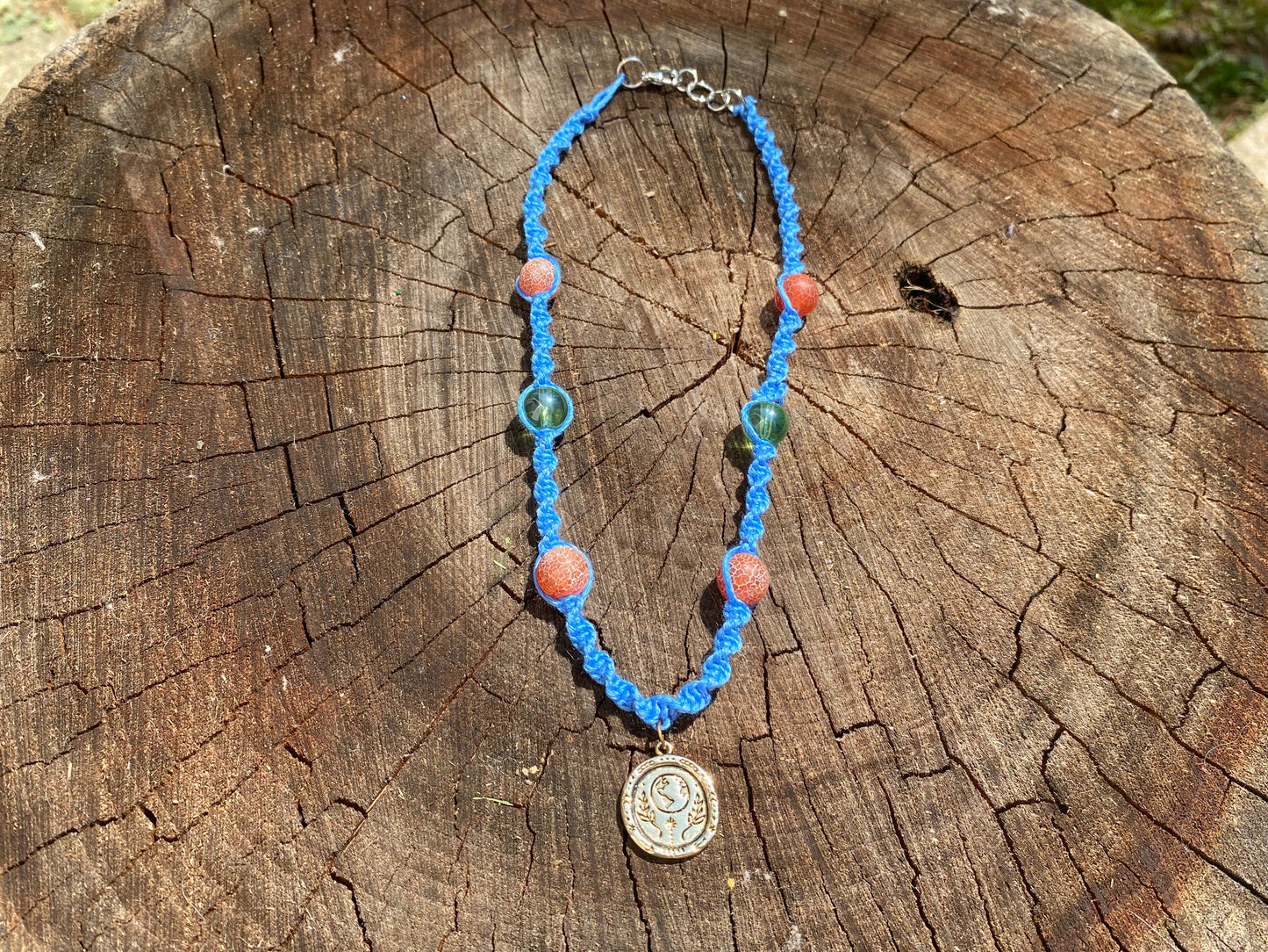 Blue Hemp Necklace with Earth Lovers Pendant